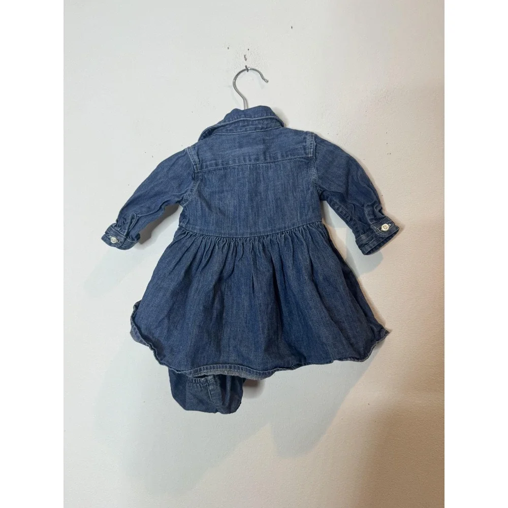 Ralph Lauren Denim Shirt Dress Set Baby Girls 0-3 Months Blue Long Sleeve